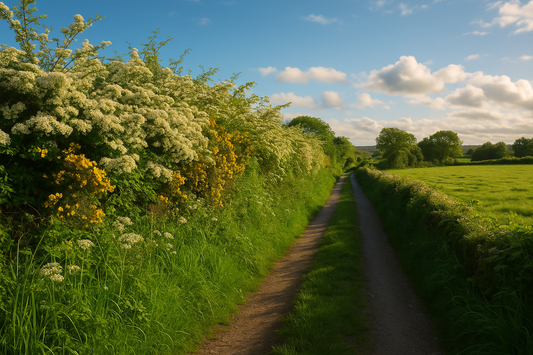 An Irish hedgerow of gorse in Summer