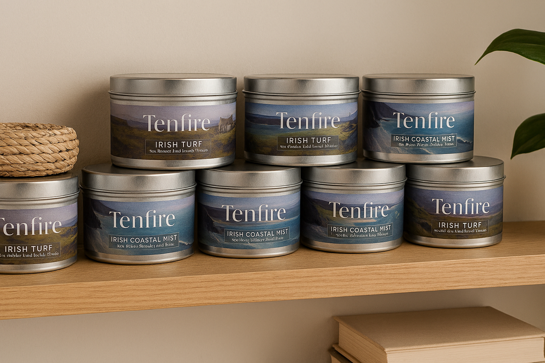 Irish candles stored properly on a shelf.
