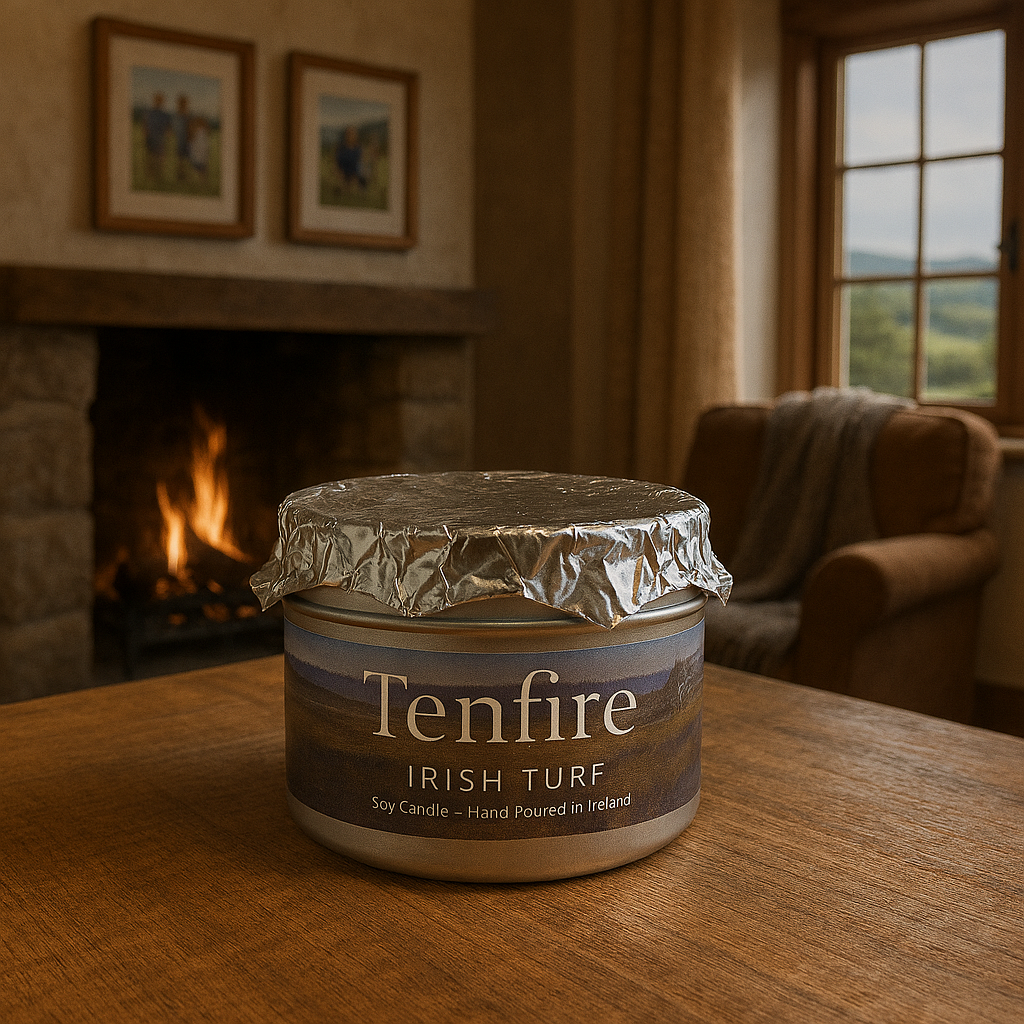 Irish turf candle with foil over to ensure even burning