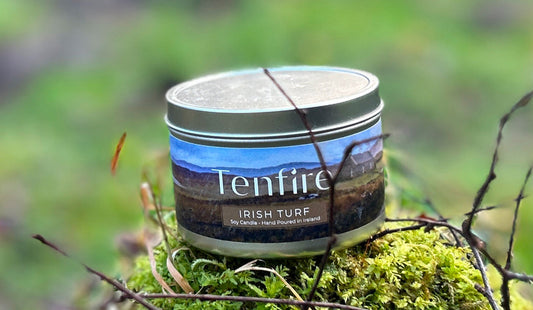 Irish turf candle in the woods