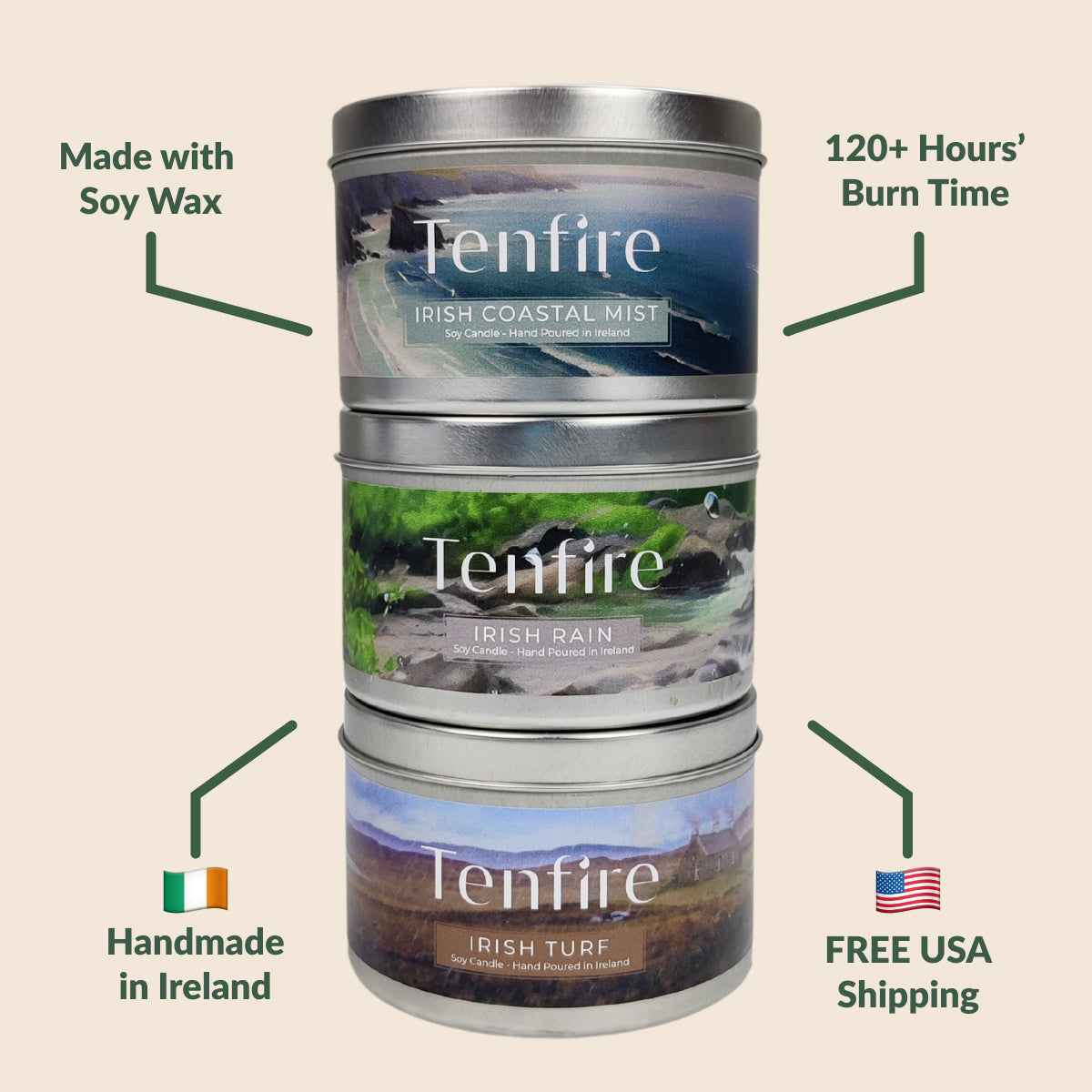 Irish Candles Gift Set - Turf, Coastal Mist & Rain