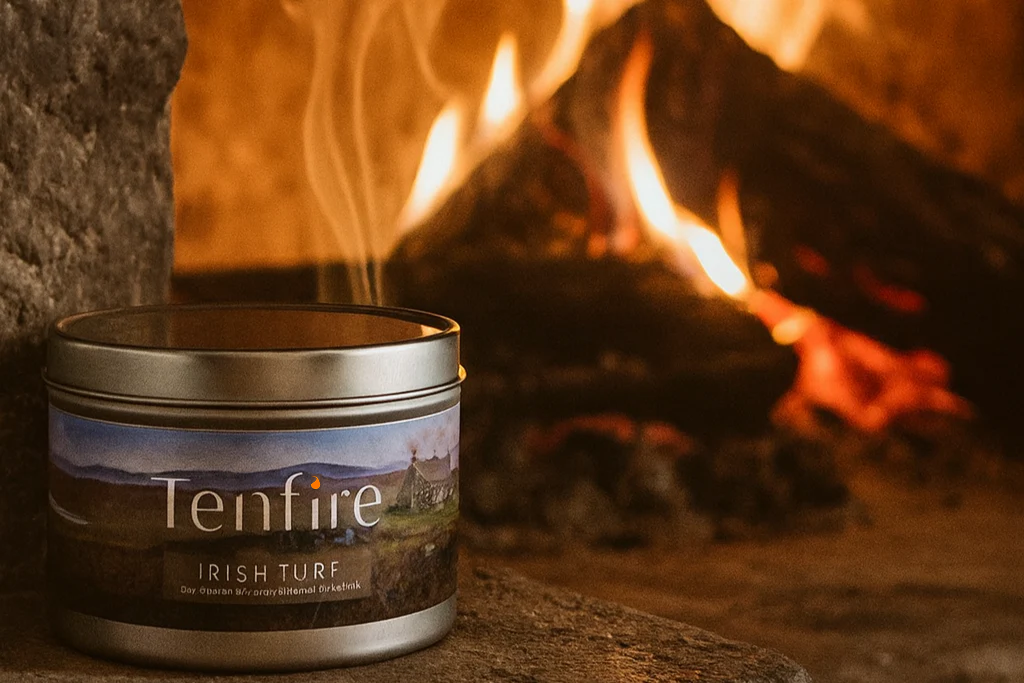 Irish turf candle by an open turf fire