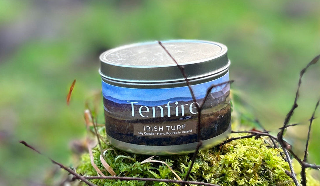Irish turf candle in the woods