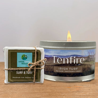 irish turf candle tin and surf and turf soap bar