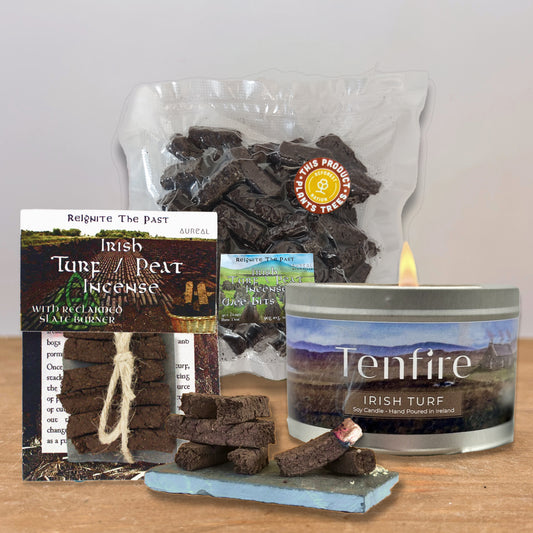 Premium Irish Turf/Peat Gift Set - Soy Wax Candle, Incense Pack & Slate Burner