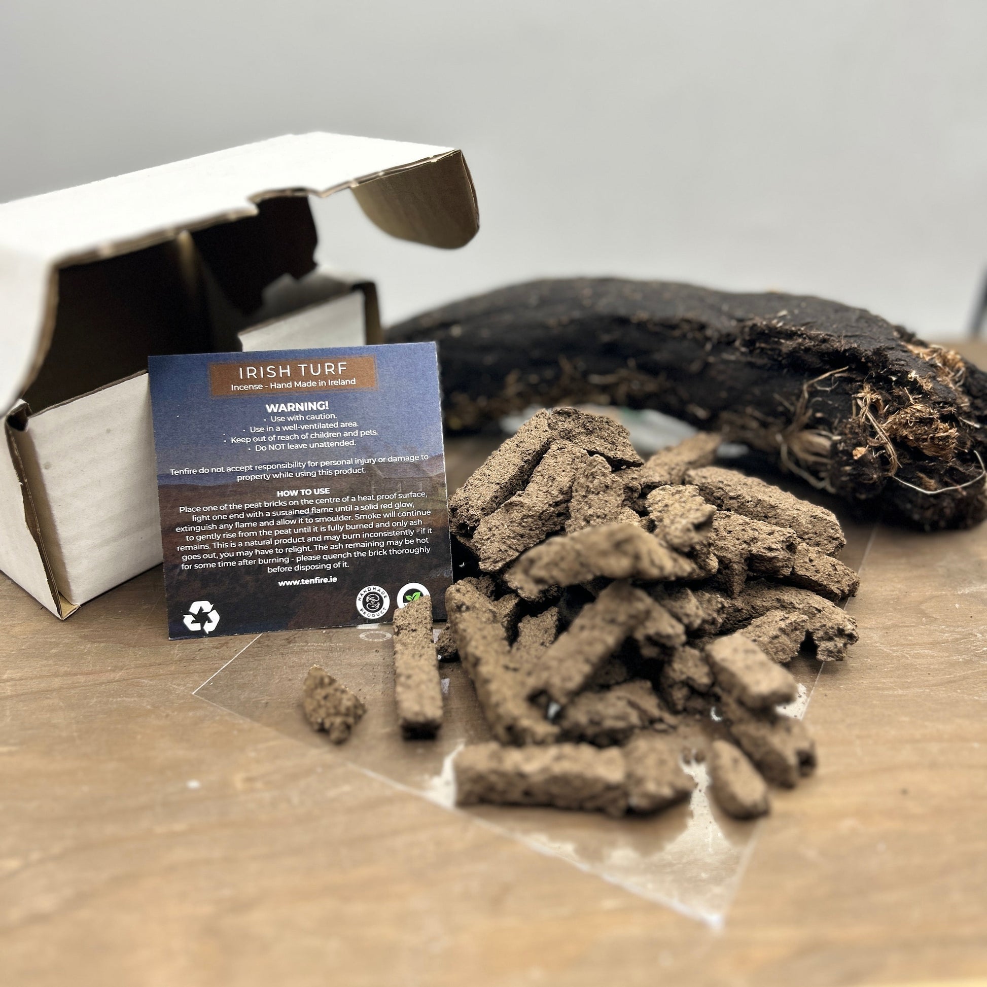 Irish Turf Incense lay out on table