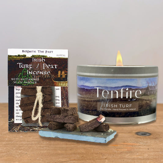 Essential Irish Turf/Peat Gift Set - Soy Wax Candle & Incense Slate Burner